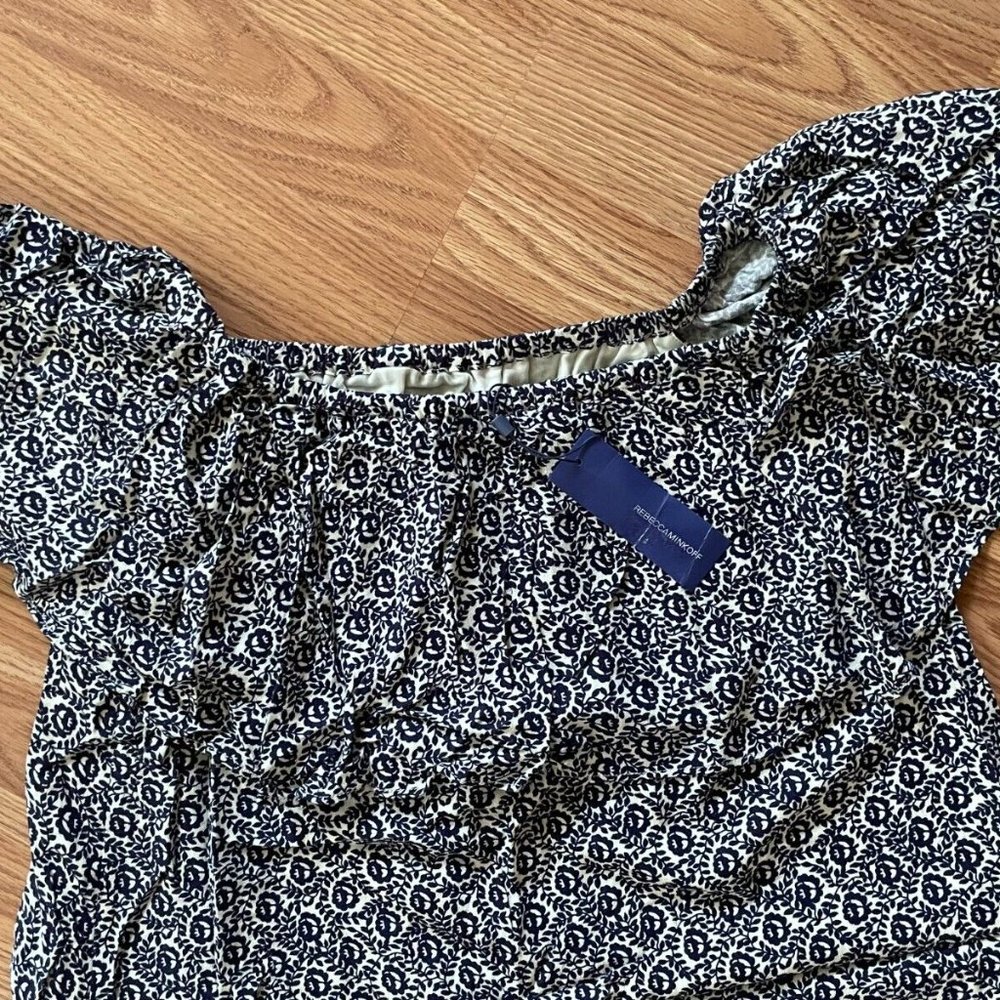 Rebecca Minkoff Women Dress Navy/White Floral Off The Shoulder Size 00 $185 - Picture 4 of 12